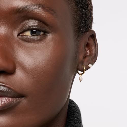 Image of Ana Luisa Frida Pearl Jewelry Huggie Hoops - Medium & Small 14K Gold Plated & Silver Rhodium Plated Drop Hoop Earrings with Freshwater Pearls - 2-in-1 Hypoallergenic Water-Resistant, Tarnish-Free Hoop