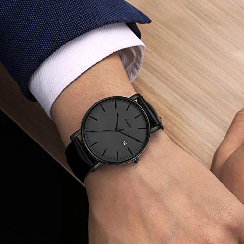 Bure Mens Watch Black Leather Minimalist Wrist Watches For Men Analog Waterproof Watches With Leather Band #TOP4