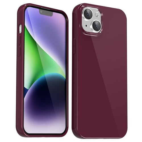 Svanove for iPhone 13/ iPhone 14 Case Silicone, Glossy Soft Rubber Gel Jelly Cute Protective Plastic Simple Plain Phone Case Cover for Women Girl, Slim Thin Flexible Shockproof TPU, Burgundy Wine