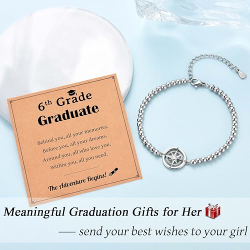 Image of Graduation Gifts for Her, Class of 2026 High School 5th 6th 8th Grade College Masters Degree Graduation Compass Bracelet Jewlry Gifts for Girls Women