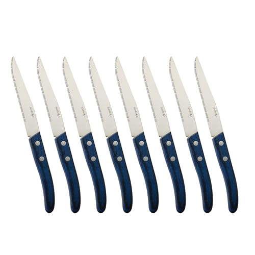 SanheKit Ensemble de 8 Couteaux à Steak, Acier Inoxydable, Manche en Bois Bleu, Design Ergonomique
