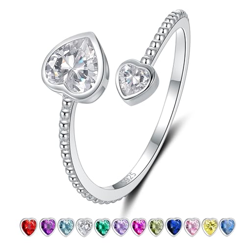 Step Forward April Birthstone Ring for Women Teens: S925 Sterling Silver Birthday Gifts for Daughter Sister, Adjustable Heart Promise Rings for Lady, Thanksgiving Day Christmas Party Gifts
