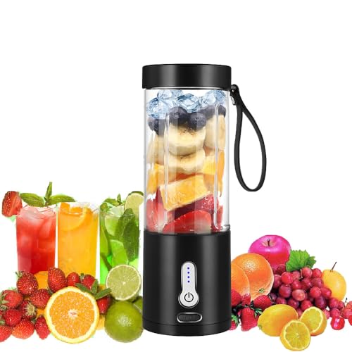 HoneTeek Portable Blender, Small Smoothie Blender for Shakes and Smoothies with 6 Sharp Blade,USB Rechargeable Mini Juicer BPA Free, Portable Juicer for Gyms Office Travel Outgoing (Black)