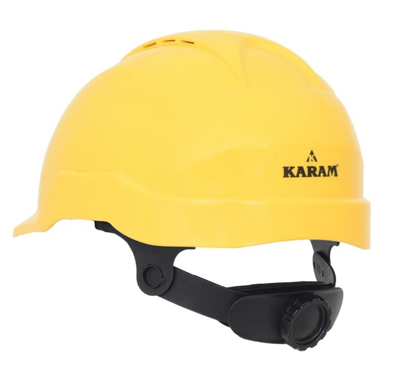 Image of KARAM PN571 Lightweight ABS Safety Helmet for Construction & Outdoor Activities | Adjustable Chin Strap & Rachet Type Adjustment | Comfortable & Durable Hard Hat | EN Certified | Yellow