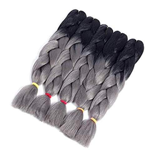 Jumbo Braiding Hair Extensions 24 Inch Ombre Synthetic Hair Crochet Braids Kanekalon Long Jumbo Braids For Box Twist Crochet Hair (black/grey)