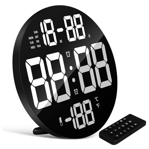 Horloge murale numérique multifonction à LED blanche réglable et télécommande - 2