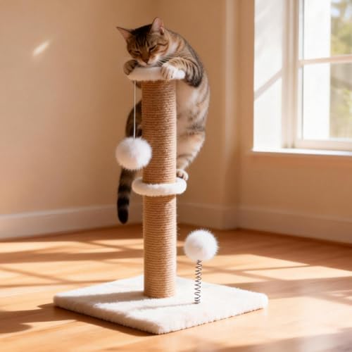 Rascador vertical 3 en 1 para gatos con juguetes y base reforzada miniatura 1