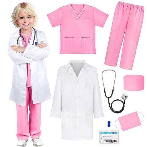 GIFTINBOX Doctor Costume for Kids Doctor Lab Coat for Kids Real Stethoscope, Girls and Boys Halloween Costumes for Kids age 3-12…
