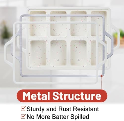 Mini Loaf Pan, Metal Reinforced Silicone Mini Bread Loaf Pan Nonstick Cornbread Pan 8 Cavities Silicone Molds for Baking Bread, Loaf, Meatloaf, Brownie, Butter - Thumbnail 4