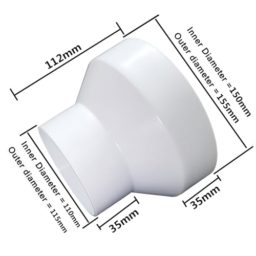 AZITICY PVC Reduzierverbinder Reduzierstück 110mm auf 150mm für Lüftung Rundrohr Ventilation Lüftungskanal Leitungssystem (110mm auf 150mm)