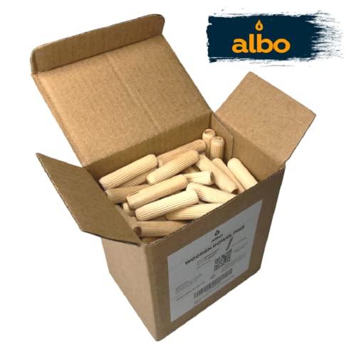 Image of ALBO Wooden Dowel Pins 1 /2 x 2 inch Fluted Wood Dowels Rods 100 Pack Hardwood Crafts Dowel Pegs