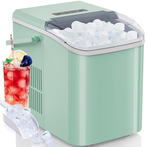 DUMOS Countertop Ice Maker, Portable Ice Machine Self-Cleaning, 9 Cubes in 6 Mins, 26.5lbs/24Hrs, 2 Sizes of Bullet Ice, with Ice Scoop, Basket and Handle, Ice Cube Maker for Home Kitchen Party,Black