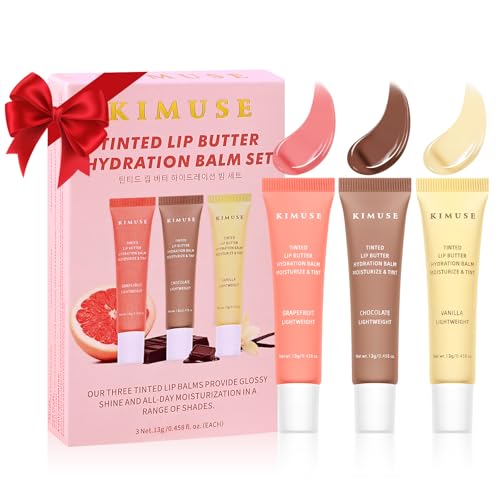 KIMUSE 3 Pack Tinted Lip Butter Hydration Balm, Hydratisierende Lippenbehandlung mit Hyaluronsäure & Vitamin E, Pflegender Lippenbalsam für Glanz