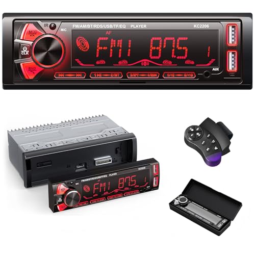 RDS Radio Coche Bluetooth Extraible, Wistrue FM/Am Autoradio Bluetooth 5.0 Manos Libres,1DIN Autoradio Stéreo 65Wx4 Soporta MP3/2USB Carga rápida/AUX/ SD/WMA/WAV/Control Remoto