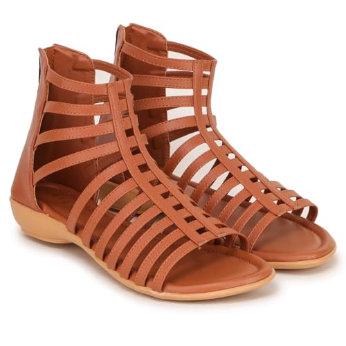 Image of TRASE Flats Gladiator With Zip Closure For Women Sandals| Gladiator High-Tops Sandals For Women | Stylish & Comfortable | College, Office, Shopping, Outdoor & Beach Wear