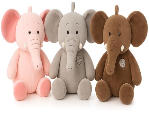 Image of Cute Baby Elephant Soft Toy, Set of 3 Stuffed Pig Ele Animal Figure Teddy Bear Plush Toys for Girls, Boys, Kids, Car Hanging, Birthday Gift - 25 cm