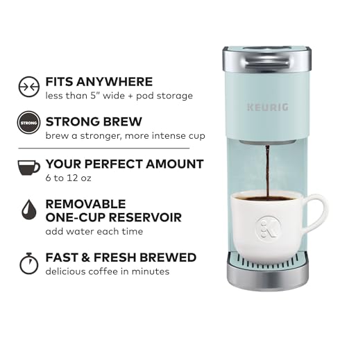 Image of Keurig K-Mini Plus K-Cup Single Dose Coffee Maker, 6 to 12 Ounces, Mix Size, Holds Up to 9 K-Cup Capsules, Misty Green