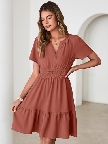 Image of Simplee Womens Casual Summer Dresses 2026 V Neck Short Sleeve Empire Waist Flowy A Line Ruffle Tiered Mini Sundress