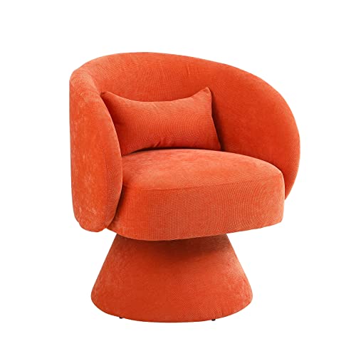 KIVENJAJA Swivel Accent Chair, Linen Fabric Upholstered 360°Swivel Barrel Arm Chairs, Modern Small Armchair with Pillow & Round Back for Living Room Bedroom Nursery (Linen, Orange) - Thumbnail 6