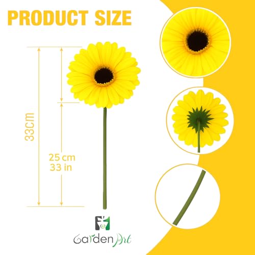 Image of Garden Art Artificial 5 Pcs Gerbera Flower Sticks, 33 cm, RealTouch Natural Looking | Silicone Decorative Bunch for Home GAAGFB-1H-33Y (Yellow)