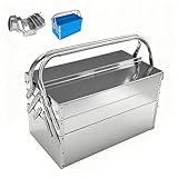 FITHOIST Metal Cantilever Tool Box, 3-Tier 5 Tray Fold Out Stainless Steel Tool Box with Handle, 14" Stack-able Portable Tool Storage Box Organizers Chest for Household Factory Warehouse Repair Shop