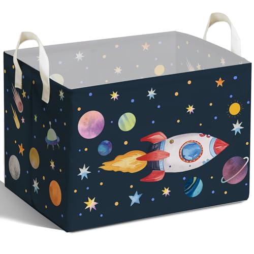 Image of Rocket Storage Basket with Handles, Rockets Foldable Space Organizer, Waterproof Toy Box for Boys Girls, Multi Storage Container for Nursery Room, Rocket Storage for Clothes, Gifts and Home Decor