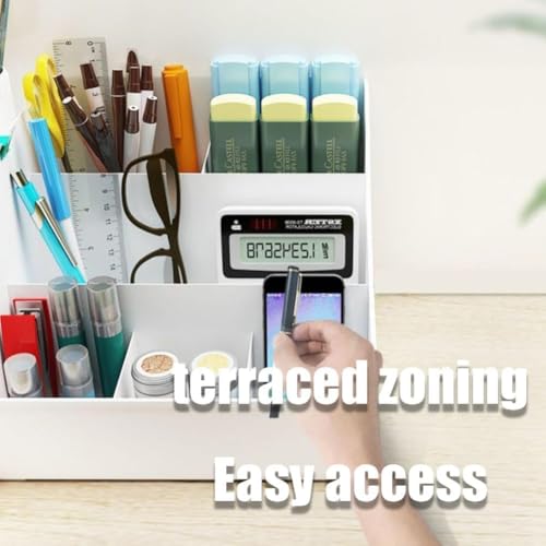 Image of Shuttle Art Office Desk Organizer with Drawer, All in One Office Supplies and Cool Desk Accessories Pen Holder, Enhance Your Decor, Desktop 8-Compartment Laddered Desk Organizer(White)