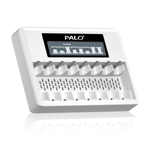 Palogreen 8 ranuras para pilas AA AAA 1,5 V/litio – Cargador de batería inteligente LCD para pilas recargables de litio de 1,5 V AA/AAA con cable de carga rápida USB