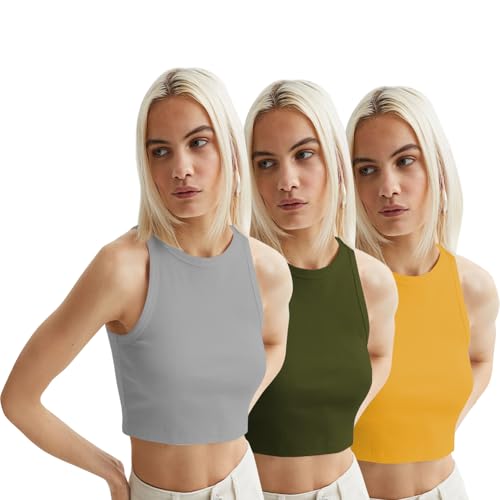 Image of KERI PERRY Tops for Women Crop Top for Women's Tank Activewear Tee Sports Western Casual Cotton Camisole Pack of 3 Combo