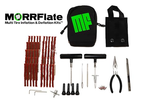 Image of MORRFlate Ultimate 4x4 Tire Plug Kit Heavy Duty Professional Off-Road Tire Repair Kit Includes 50 Vulcanizing Plugs, All-Metal Tools, 4 Replacement Valve Stems, Rip-Away Molle Bag and Accessories