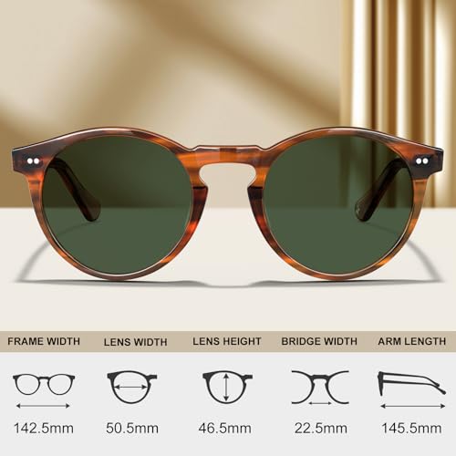 Image of CARFIA Vintage Round Polarized Sunglasses for Men Handcrafted Acetate Frame