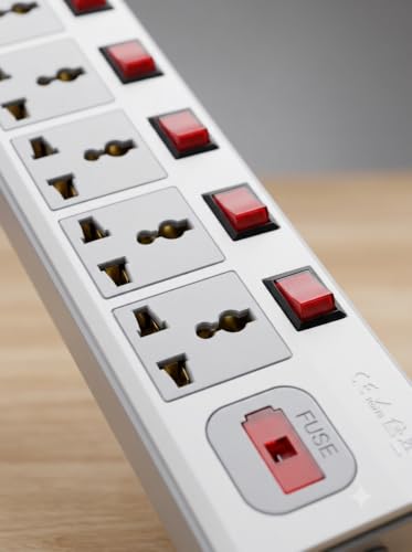 Image of 7 Socket Universal Extension Board with Individual Switches | Heavy Duty Power Strip with Master Switch | Multi Plug Extension Cord for Home, Office, Computer, TV & Appliances