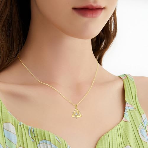 14K Real Gold Celtic Knot Pendant Necklace for Women Solid Yellow Gold Good Luck Trinity Knot Necklace Dainty Irish Necklace Jewelry for Her Mom Wife 16+1+1 Inch4