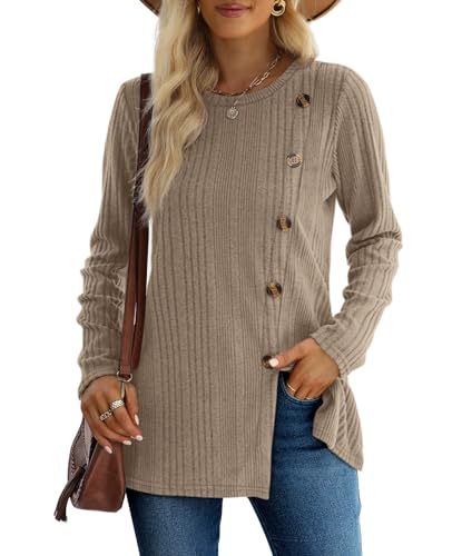Image of XIEERDUO Long Sleeve Tops for Women Tunics Buttons Front Slit