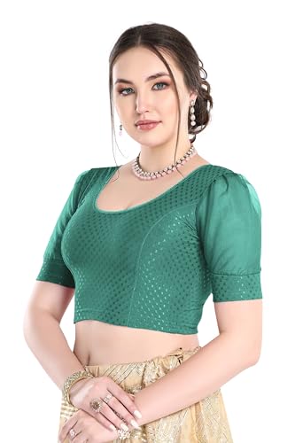 Image of FINESTFIT 100% Cotton Fabric Fashion Readymade Blouses for Women, 100% Cotton Fabric Round Neck with Organza Balloon Sleeves.