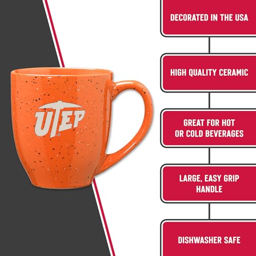 Image of Rico Industries NCAA Texas-El Paso Miners - UTEP Orange Personalized 16 oz Team Color Laser Engraved Speckled Ceramic Coffee Mug