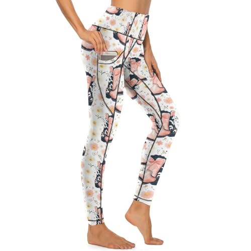 Legging de yoga avec poches à imprimé original bottes de cowboy à nœud Q