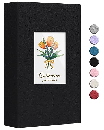 Linen Photo Album 4x6 300 Photos Vertical Pockets Only Fabric Cover Books Albums Wedding School Family Anniversary Baby Memory Engagement Travel Albums(Black, 300 Pockets)