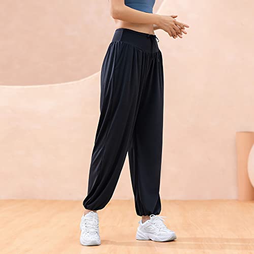 KSUA Calça Harem feminina casual jogger com bolsos solta ioga calças de moletom de cintura alta para