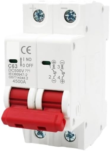 DC Circuit Breaker Solar Panels Overload Protection Switch 500VC63 6A/10A/16A/20A/25A/32A/40A/50A/63A DIN Rail Automatic Breaker(63A)