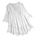 IMJONO Automne Top Femme Grande Taille Vintage Lin Chemise Femme Manches Longues Chic Dentelle Patchwork Arc v-Cou Sept Points Manche T-Shirt Femme Ete Hauts Femme Pas Cher(WA-Blanc,M