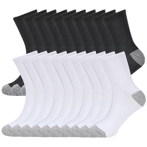 20 Pairs Unisex Cotton Moisture Wicking Cushioned Comfortable Crew Workout Hiking Socks for Sport Running