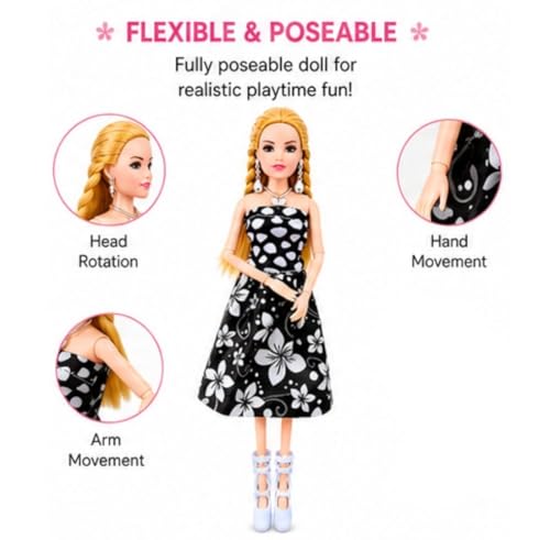 Image of Fashion Doll for Girls with 20+ Accessories, Dress Up Doll Toy Set with Earrings Necklace Shoes Hair Beads & Styling Accessories, Pretend Play Fashion Princess Doll for Kids Girls 3+ Years