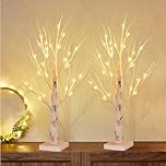 Songlypian Set of 2 Lighted Birch Trees, 2FT/60CM LED Easter Tree Twig Lights, Christmas Tree with 24 LEDs, Battery/USB Powered Indoor Warm White, Home Party Wedding Decoration Gifts
