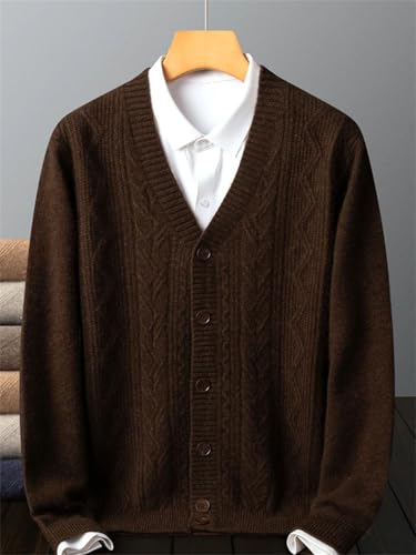 Men's Cashmere Cardigan Thickened Casual V-Neck Solid Color Single Breasted Sweater4