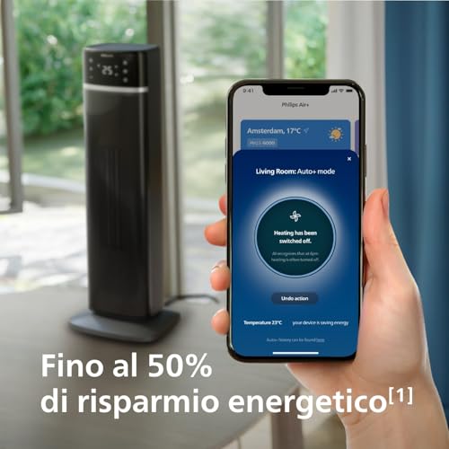 Termoventilatore a torre Philips Serie 5000-2000W, risparmio energetico 50%, display, 5 funzioni sicurezza, 4 modalità, oscillazione 60°, silenzioso, nero/grigio scuro (CX5120/11). - Immagine 5