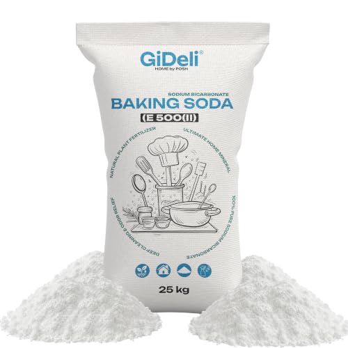 GiDeli Bicarbonato de Sodio 25kg - Perfecto Para Cocinar Pasta y Hornear - También se Utiliza Para Lavar y Limpiar - Uso Versátil en el Hogar - Regulador de la Química del Agua de la Piscina
