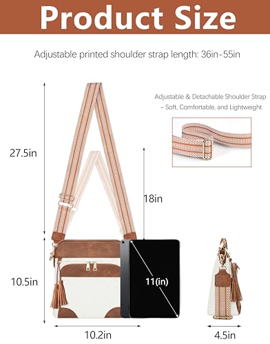 Image of Medium Crossbody Bag for Women with Built-In Wallet | Vegan Leather RFID Crossbody Bag for Travel,Women Shoulder Quilted Handbags with Tassel,Fits 11 inch iPad