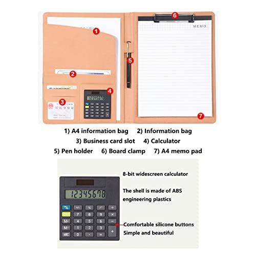 Porte-documents A4 en cuir PU marron avec calculatrice et bloc-notes - 6