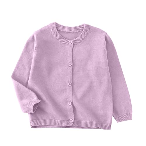 Cardigan Sweater for Girls Boys Fall Knit Tops Long Sleeve Kids Crewneck Button Front Cardigan Cotton Knit Outerwear Purple